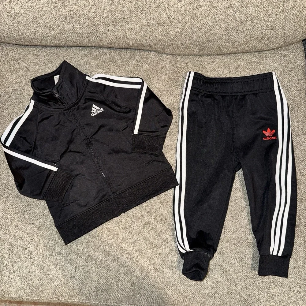 Adidas Baby Tracksuit‎ Set Black Jacket (12M) & Disney Pants (18M) Outfit